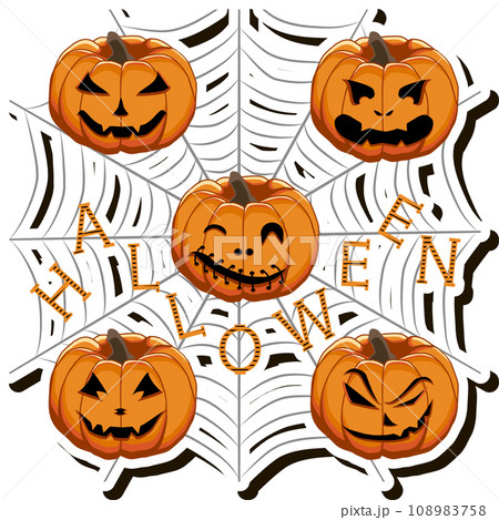 Illustration on theme sticker for celebration holiday Halloween with orange pumpkins 108983758