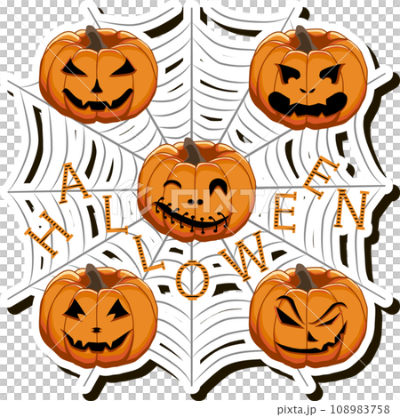 Illustration on theme sticker for celebration holiday Halloween with orange pumpkins 108983758