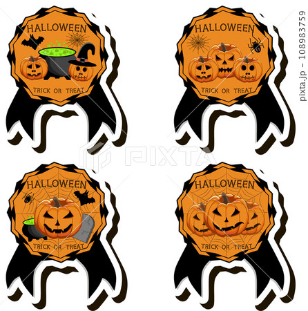 Illustration on theme sticker for celebration holiday Halloween with orange pumpkins 108983759