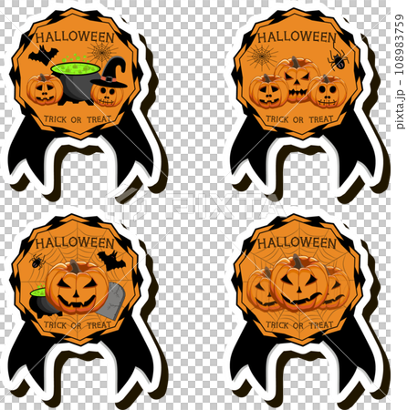 Illustration on theme sticker for celebration holiday Halloween with orange pumpkins 108983759