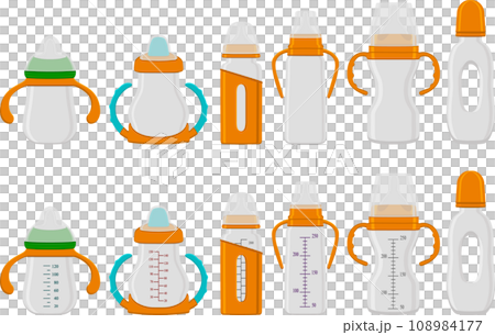 big kit baby milk in bottle with rubber pacifier 108984177