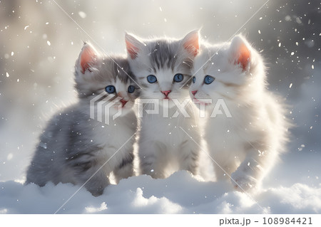 the draw kittens playing in the white snow the draw kittens playing in the white snow 108984421