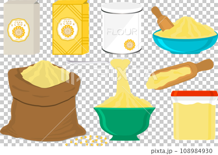 big set different types dishware filled corn flour big set different types dishware filled corn flour 108984930