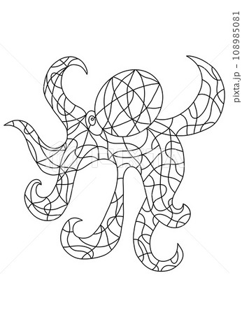 Black and White Octopus in Stained Glass Window Style. Black and White Octopus in Stained Glass Window Style. 108985081