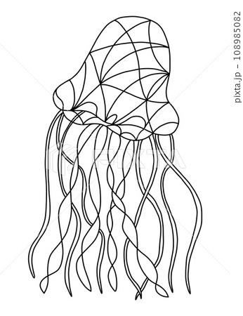 Outline Illustration of Jellyfish in Stained Glass Window Style. Outline Illustration of Jellyfish in Stained Glass Window Style. 108985082