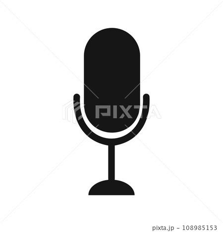 Microphone icon. Podcast, broadcast, radio, voice or song recording, audio streaming, online concert symbol isolated on white background 108985153