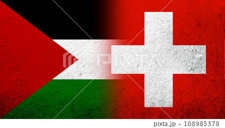 Flag of Palestine and National flag of Switzerland. Grunge background 108985378