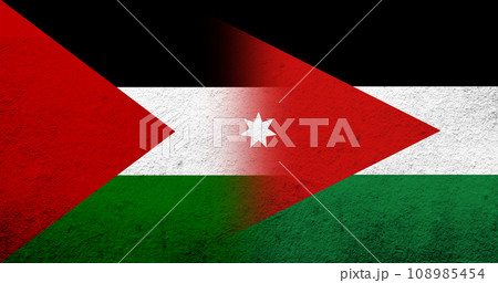 Flag of Palestine and The Hashemite Kingdom of Jordan National flag. Grunge background 108985454