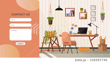 Contact us. Vector illustration. Our web page features engaging and informative content for our visitors. Contact us form. Stay connected with our brand through our active social media channels 108985746