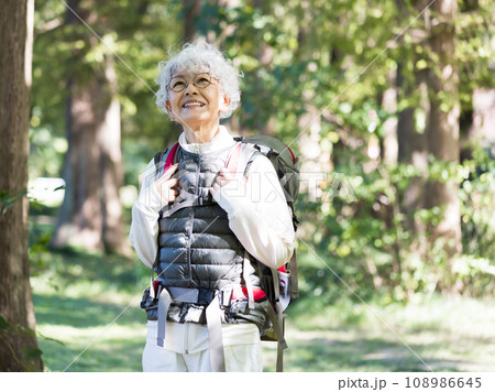 登山を楽しむ60代女性 108986645