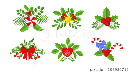 Christmas wreath design element set. Spruce evergreen branch 108986713