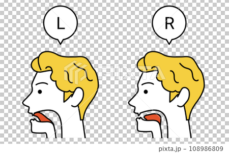 英会話、lとrの発音の舌の動きの説明図 108986809