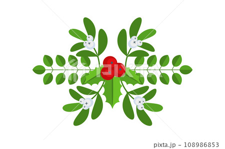 Christmas floral border. Spruce evergreen branch, poinsettia and holly berry 108986853