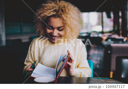 positive dark skinned hipster girl enjoying time for autodidact 108987117