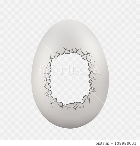 White chicken egg with a hole and cracks 108988033