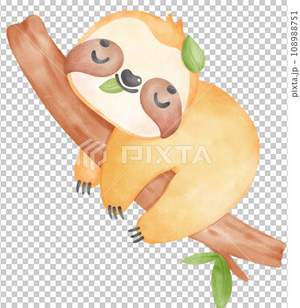 Cute Baby Sloth Watercolor Cartoon Illustration Cute Baby Sloth Watercolor Cartoon Illustration 108988751