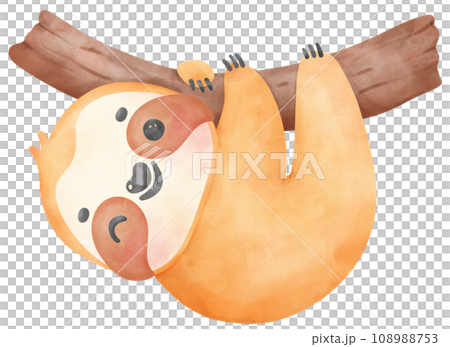 Cute Baby Sloth Watercolor Cartoon Illustration Cute Baby Sloth Watercolor Cartoon Illustration 108988753
