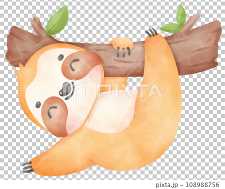 Cute Baby Sloth Watercolor Cartoon Illustration Cute Baby Sloth Watercolor Cartoon Illustration 108988756
