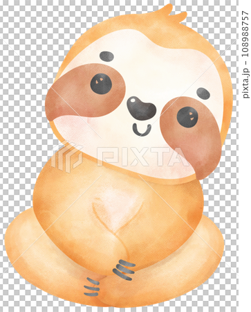 Cute Baby Sloth Watercolor Cartoon Illustration Cute Baby Sloth Watercolor Cartoon Illustration 108988757
