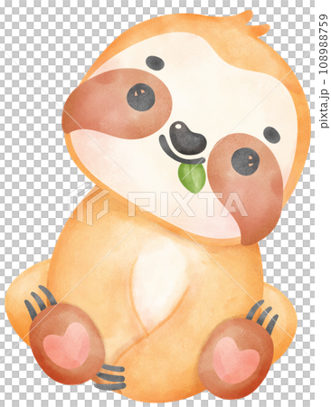 Cute Baby Sloth Watercolor Cartoon Illustration Cute Baby Sloth Watercolor Cartoon Illustration 108988759