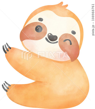 Cute Baby Sloth Watercolor Cartoon Illustration 108988761