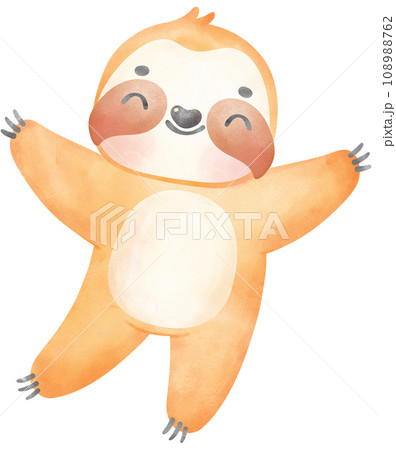 Cute Baby Sloth Watercolor Cartoon Illustration Cute Baby Sloth Watercolor Cartoon Illustration 108988762