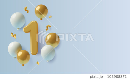 First birthday or one year anniversary 3D realistic background with number 1 balloons and copy space First birthday or one year anniversary 3D realistic background with number 1 balloons and copy space 108988871