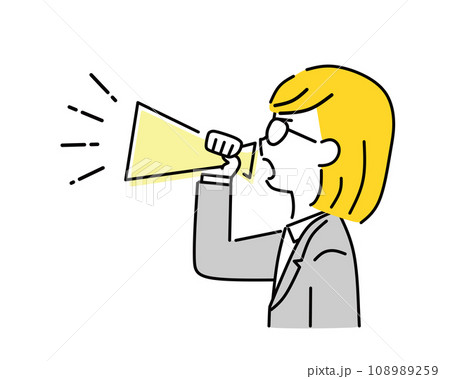 メガホンで話すビジネスウーマンのイラスト 108989259