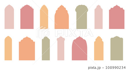 Collection of Oriental Style Islamic Ramadan Kareem and Eid Mubarak Doors and Arches. Modern Design Featuring Doors, Mosque Domes, and Lanterns. Vector Silhouette Collection of Oriental Style Islamic Ramadan Kareem and Eid Mubarak Doors and Arches. Modern Design Featuring Doors, Mosque Domes, and Lanterns. Vector Silhouette 108990234