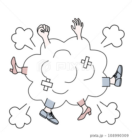 淡いカラーで男女の取っ組み合いのケンカをマンガ表現したイラスト 淡いカラーで男女の取っ組み合いのケンカをマンガ表現したイラスト 108990309