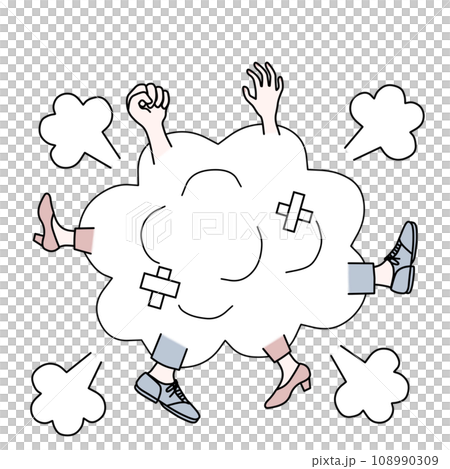 淡いカラーで男女の取っ組み合いのケンカをマンガ表現したイラスト 淡いカラーで男女の取っ組み合いのケンカをマンガ表現したイラスト 108990309