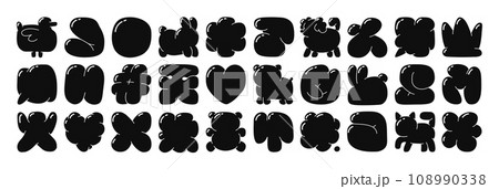 Bubble abstract shapes sticker pack. Funky balloon organic elements icon sign character in trendy retro y2k style. Cartoon graffiti vector illustration isolated on white background. 108990338