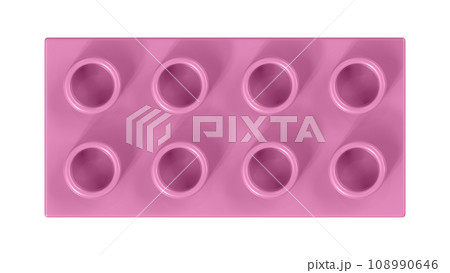 Fuchsia Pink Lego Block Isolated on a White Background. Close Up View of a Plastic Children Game Brick for Constructors, Top View. High Quality 3D Rendering with a Work Path. 8K Ultra HD, 7680x4320 108990646