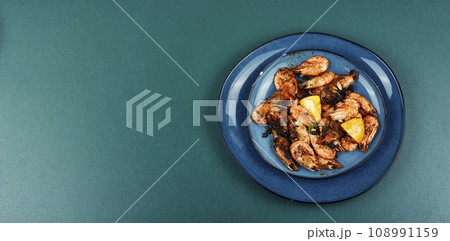 Roasted unpeeled shrimp. Roasted unpeeled shrimp. 108991159