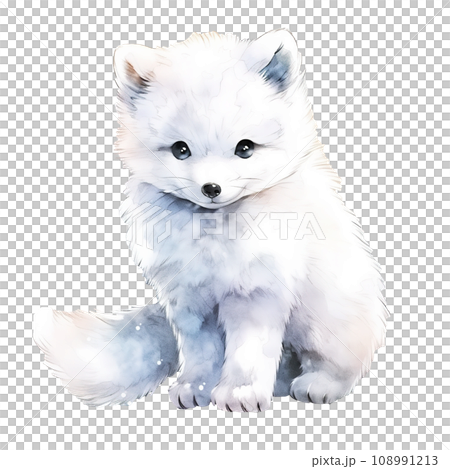 Cute arctic fox. Hand drawn cartoon watercolor illustration. Cute arctic fox. Hand drawn cartoon watercolor illustration. 108991213