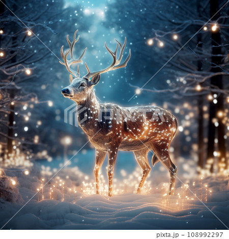 Magic festive reindeer covered in glowing lights. Magic festive reindeer covered in glowing lights. 108992297