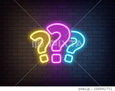 Outline 3 neon questions, colorful icon. Glowing neon question marks, FAQ support, answer searching, questionnaire. Find problem decision. Unknown surprise, secret, mystery. Quest, puzzle and quiz Outline 3 neon questions, colorful icon. Glowing neon question marks, FAQ support, answer searching, questionnaire. Find problem decision. Unknown surprise, secret, mystery. Quest, puzzle and quiz 108992751