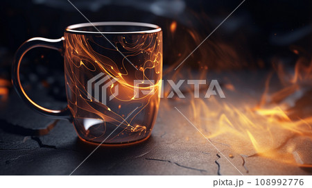 Black Glass Mug Mockup Against the Background of Blurred Lights 108992776