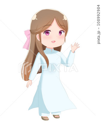 ベトナムの民族衣装アオザイを着た女の子のイラスト 108992984