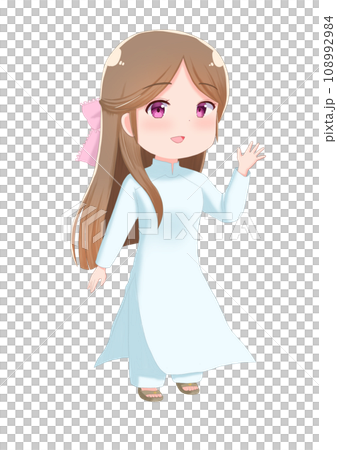ベトナムの民族衣装アオザイを着た女の子のイラスト 108992984