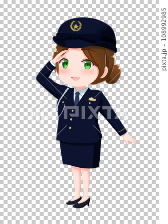 女性の警察官のイラスト　敬礼ポーズ 108992985