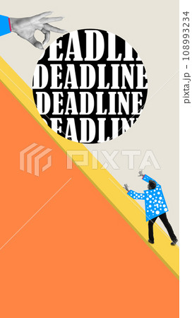 Businessman, worker having deadlines. Too many tasks falling down on him. Professional challenges. Contemporary art collage. Businessman, worker having deadlines. Too many tasks falling down on him. Professional challenges. Contemporary art collage. 108993234
