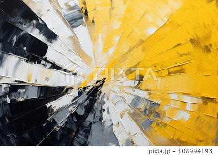 放射状の抽象油絵背景テンプレート）白・黄色・グレー・黒。AI生成画像 108994193