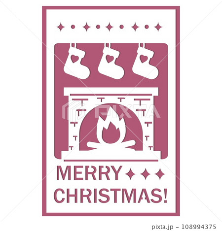 Christmas card template with fireplace and Christmas stocking, file cutting, vector illustration Christmas card template with fireplace and Christmas stocking, file cutting, vector illustration 108994375
