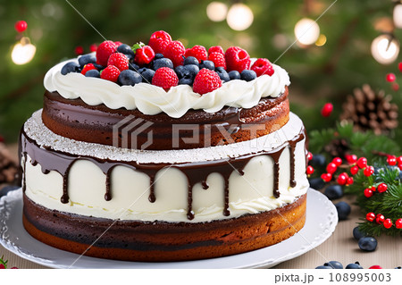 チョコレートとミックスベリーのデコレーションホールケーキ チョコレートとミックスベリーのデコレーションホールケーキ 108995003