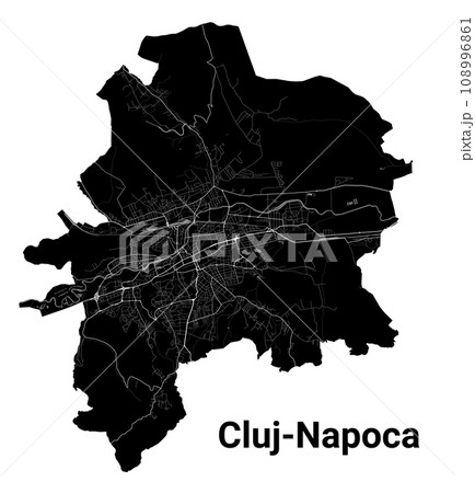 Black Cluj-Napoca city map, administrative area Black Cluj-Napoca city map, administrative area 108996861