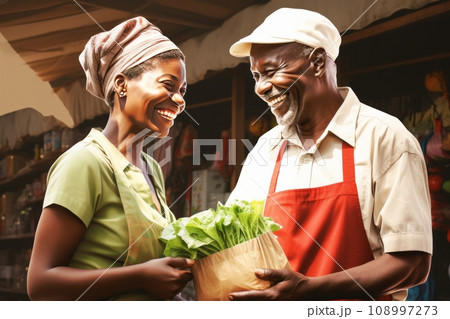 Fruit farmer selfie, environment harvest or agriculture vineyard worker couple on countryside nature garden field. Smile portrait of happy people with sustainability growth for food or wine industry 108997273
