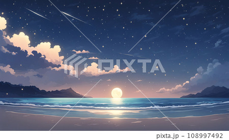幻想的な星空と浜辺のイラスト 幻想的な星空と浜辺のイラスト 108997492