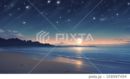 幻想的な星空と浜辺のイラスト 幻想的な星空と浜辺のイラスト 108997494