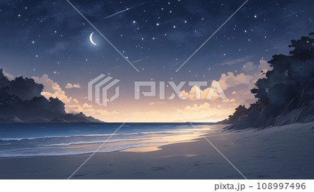 幻想的な星空と浜辺のイラスト 幻想的な星空と浜辺のイラスト 108997496
